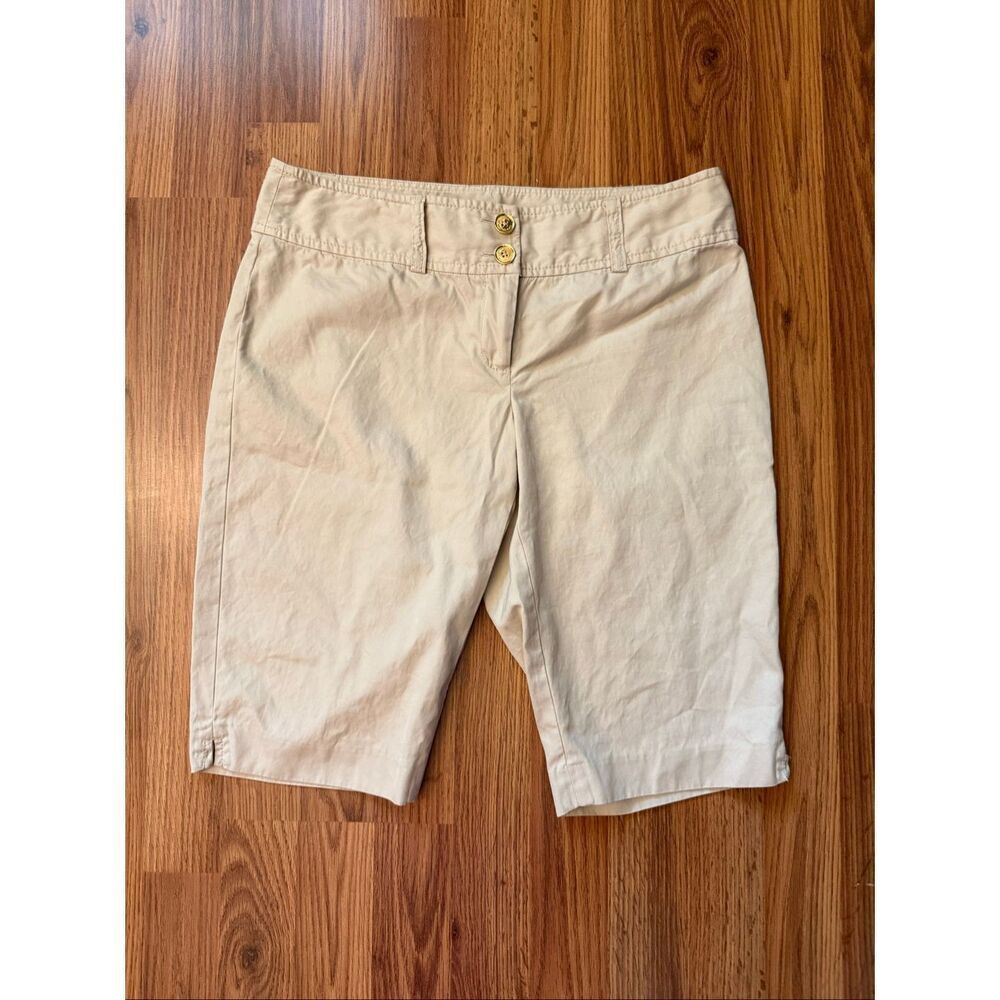 MICHAEL Michael Kors Women's Cotton Stretch Mid-Rise Bermuda Shorts Beige Size 6
